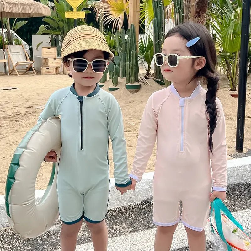 Korean Children's Swimsuit Baby Swimwear Boy Zipper One Piece Long Sleeved Quick Drying Cute Girl Swimsuit Kids Swim Suit Boys - JAC