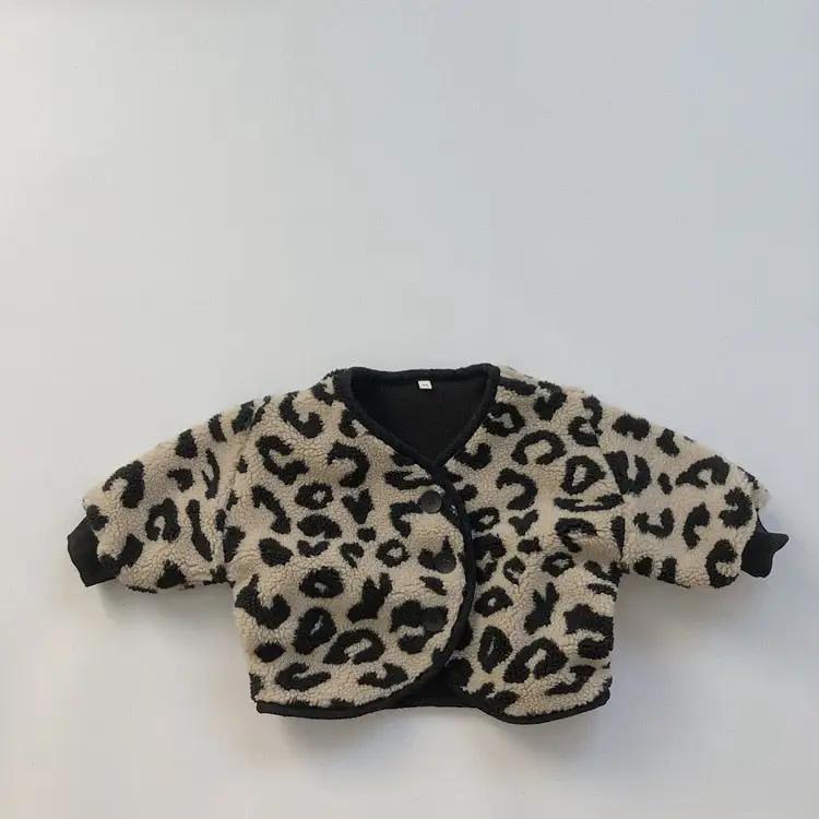 Leopard Print Corduroy Coat with V - Neck - JAC
