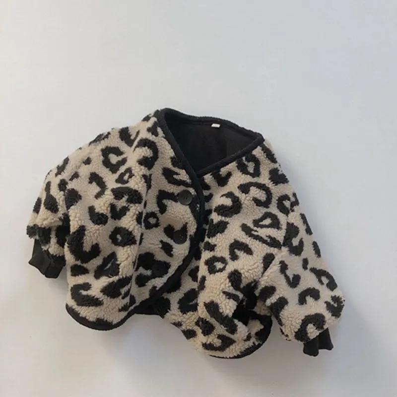 Leopard Print Corduroy Coat with V - Neck - JAC