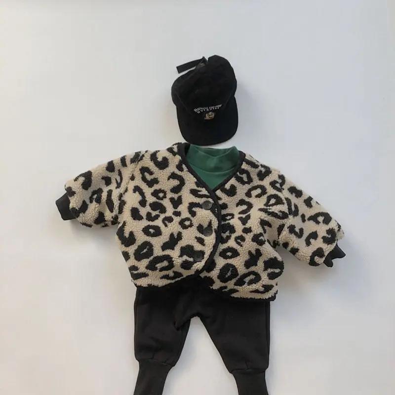 Leopard Print Corduroy Coat with V - Neck - JAC