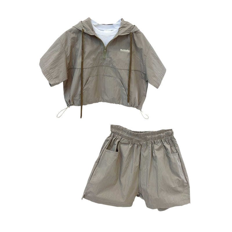 Lightweight Hooded Top and Shorts Tracksuit Set for Boys - JAC