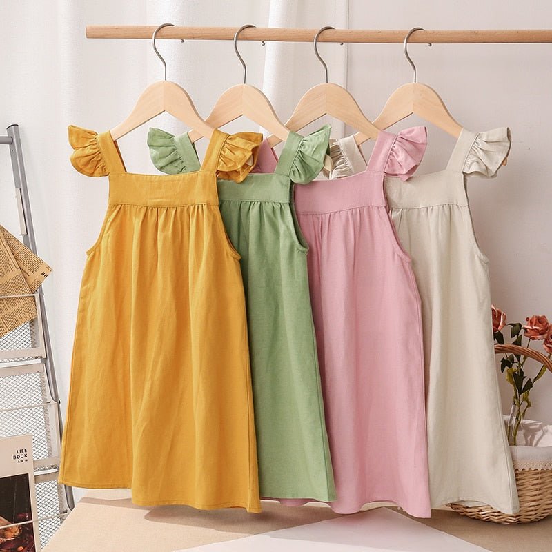 Linen A - Line Button Up Summer Dress for Girls - JAC