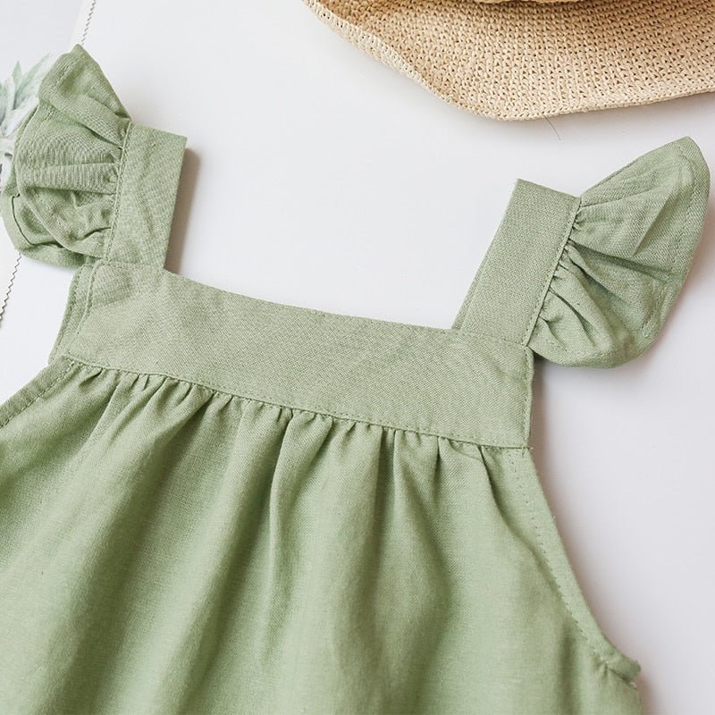 Linen A - Line Button Up Summer Dress for Girls - JAC