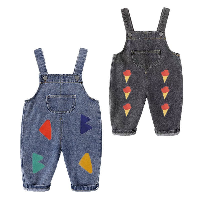 Loose Fit Kids Baggy Denim Overalls with Graphic Prints - JAC