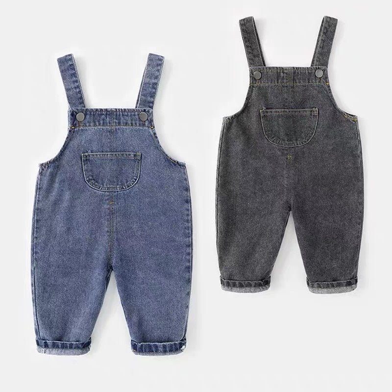 Loose Fit Kids Baggy Denim Overalls with Graphic Prints - JAC