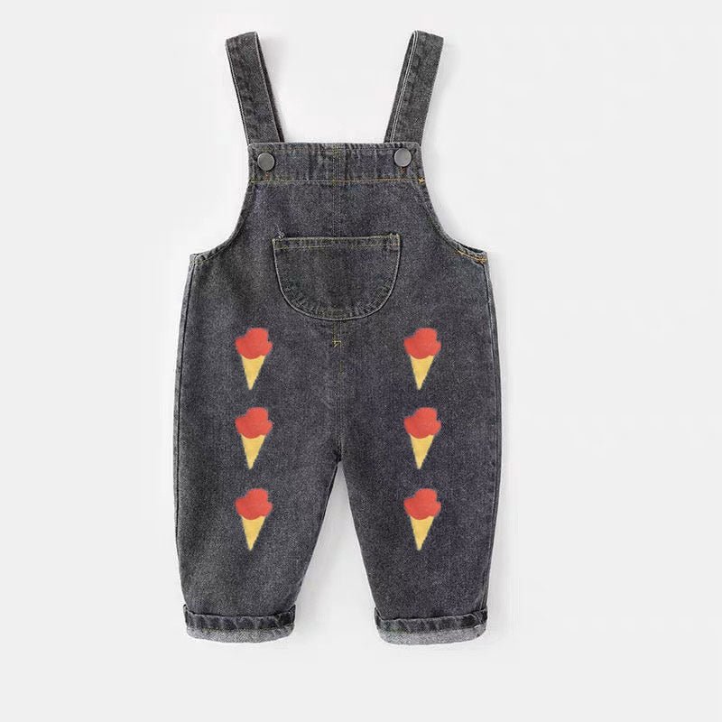 Loose Fit Kids Baggy Denim Overalls with Graphic Prints - JAC