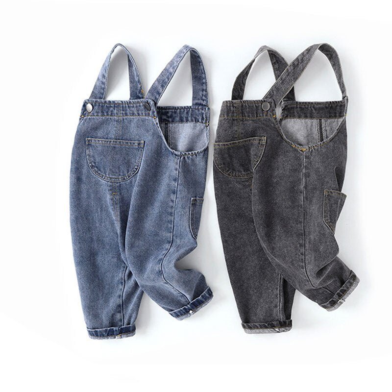 Loose Fit Kids Baggy Denim Overalls with Graphic Prints - JAC