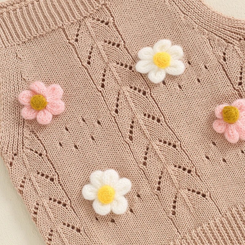 Lovely Summer Newborn Baby Girls Clothes Sets Flower Sleeveless Tie - up Knitted Tanks Tops+Drawstring Shorts Casual Outfits - JAC