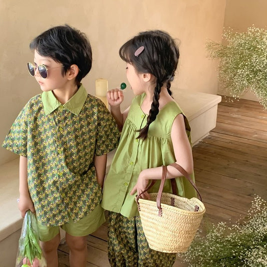 Matching Sibling Outfit Set with Cami Top, Baggy Trousers & Shorts - Kids' Coordinated Fashion - JAC