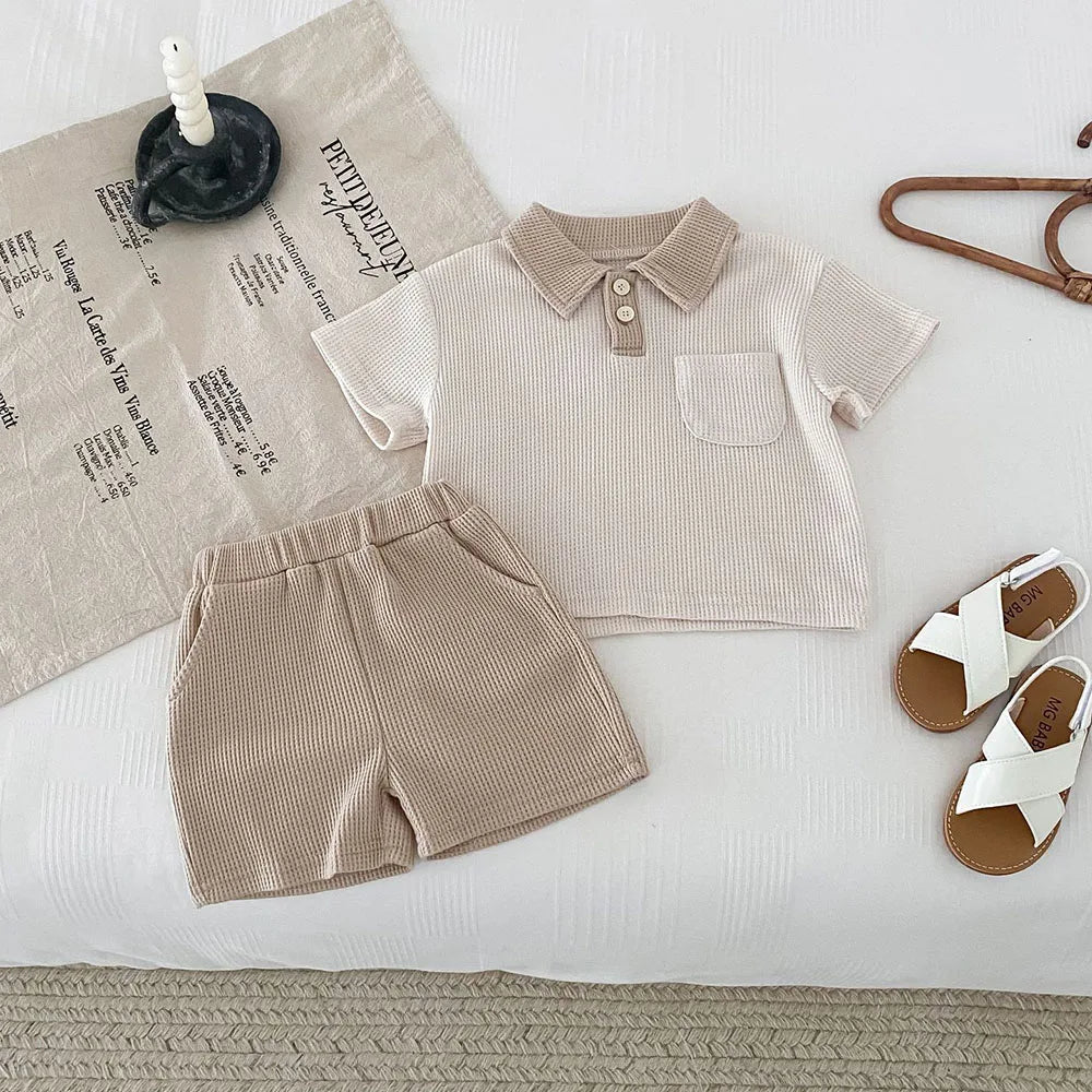 MILANCEL 2024 Summer Baby Boys Clothes Turn Down Collar Tee And SHorts 2 Pcs Boys Clothing Suit Toddler Boys Outfit - JAC