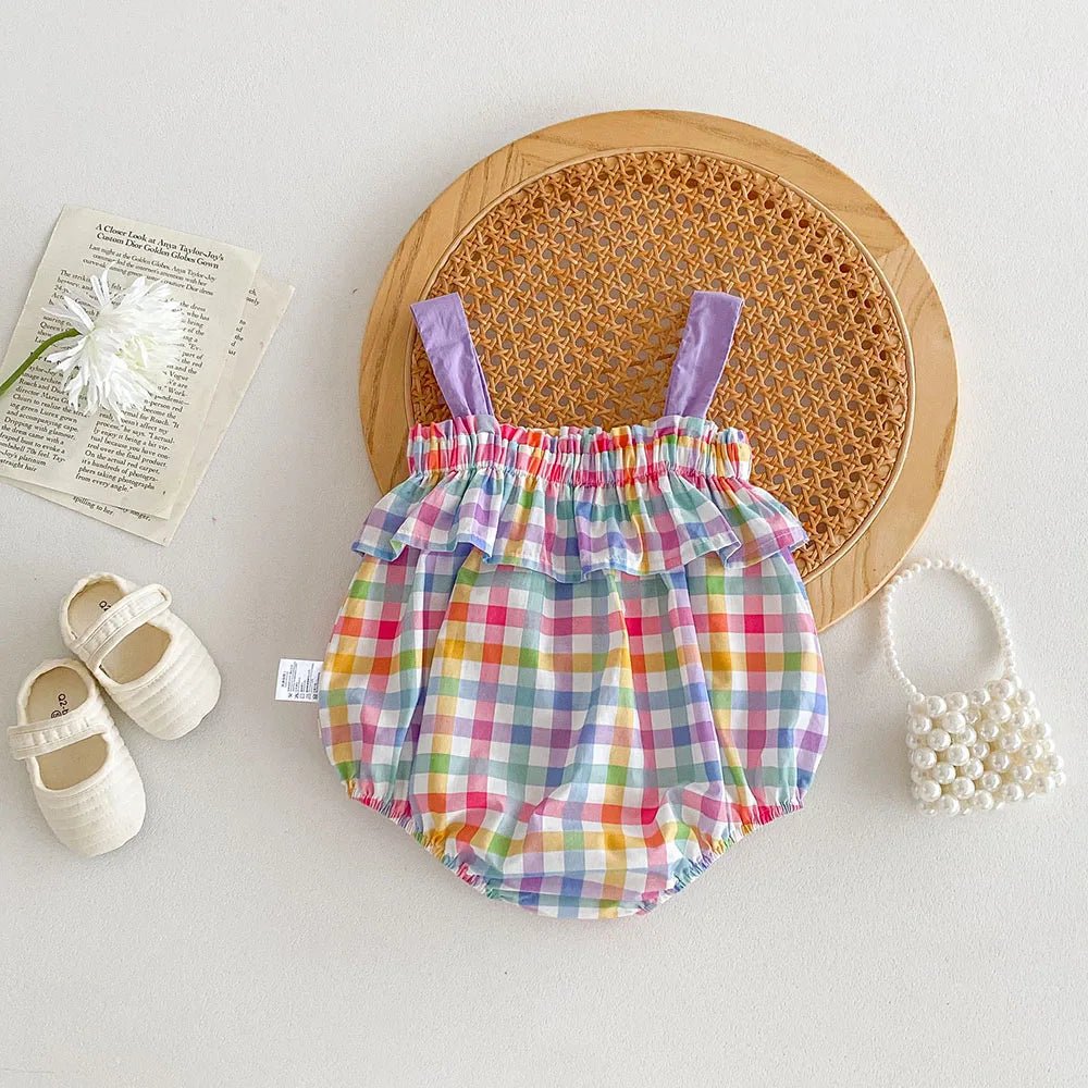 MILANCEL 2024 SUmmer Baby Girls Bodysuits Rainbow Plaid Girl Clothing Flower Toddler Camisole One Piece - JAC