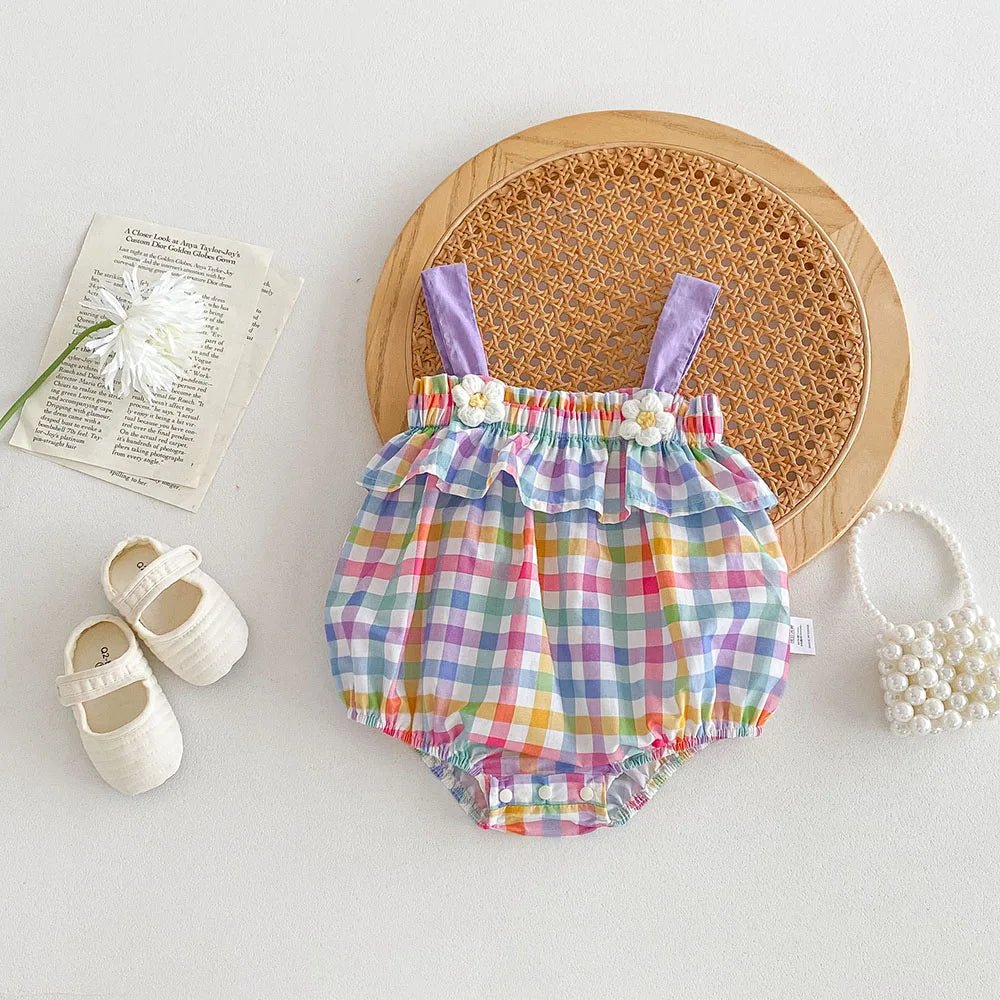 MILANCEL 2024 SUmmer Baby Girls Bodysuits Rainbow Plaid Girl Clothing Flower Toddler Camisole One Piece - JAC