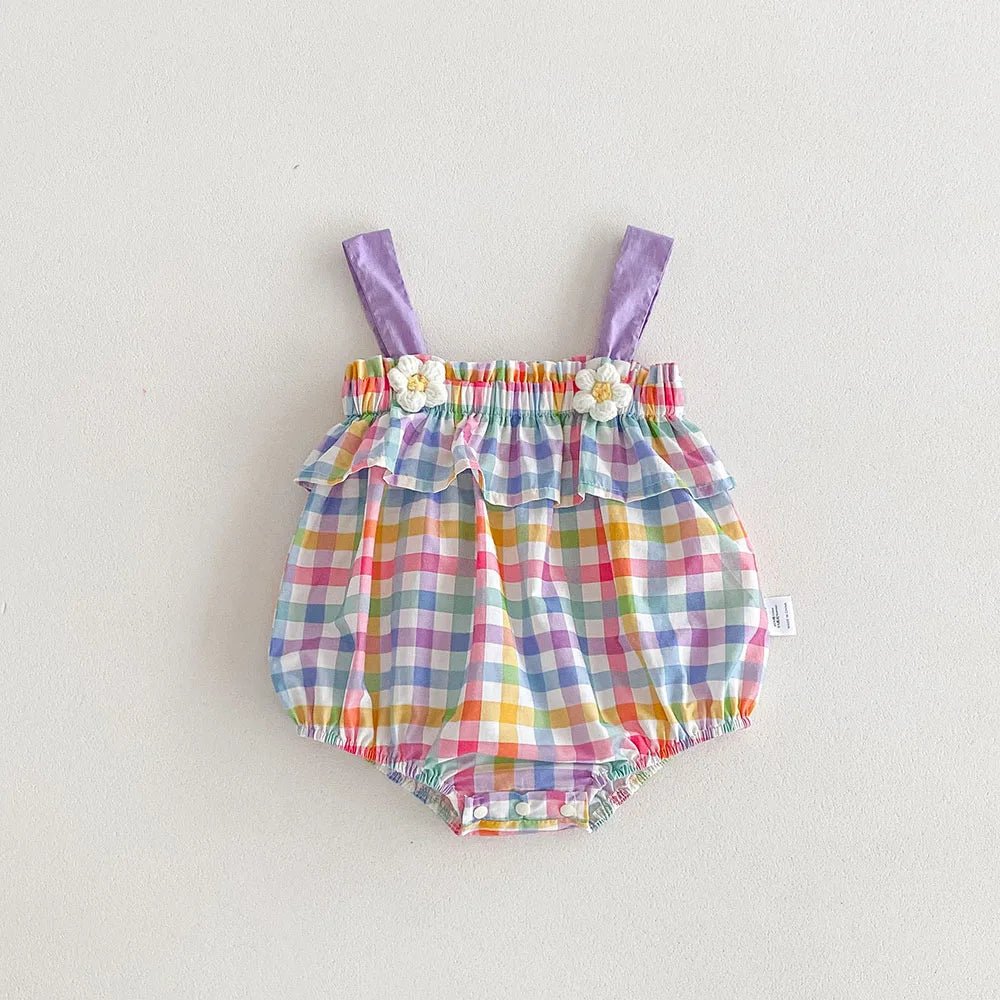 MILANCEL 2024 SUmmer Baby Girls Bodysuits Rainbow Plaid Girl Clothing Flower Toddler Camisole One Piece - JAC