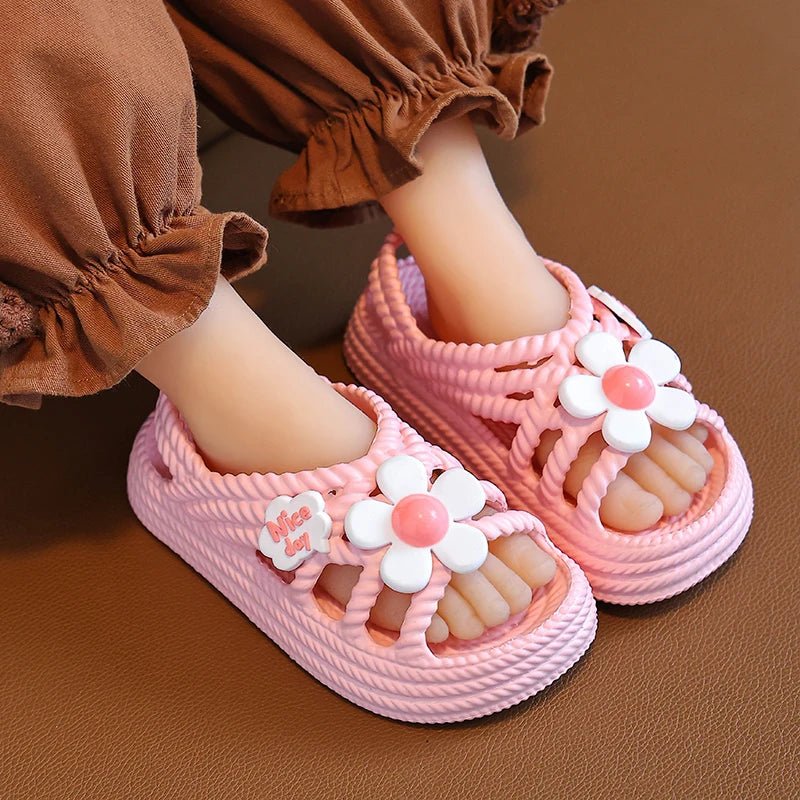 New Summer Aged 2 - 8 Children Slippers Flower Pattern Lithe Comfort Sandal For Girls Non - slip Seabeach Flip Flops Home Kids Shoes - JAC