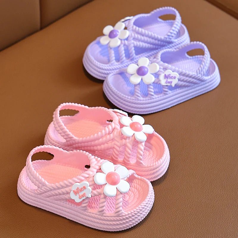 New Summer Aged 2 - 8 Children Slippers Flower Pattern Lithe Comfort Sandal For Girls Non - slip Seabeach Flip Flops Home Kids Shoes - JAC