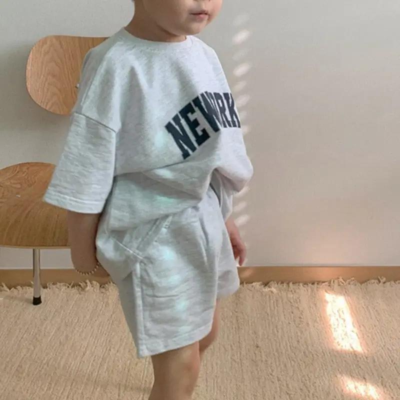 New York Grey and Navy Blue Kids Oversized Cotton T Shirt & Shorts Set - JAC