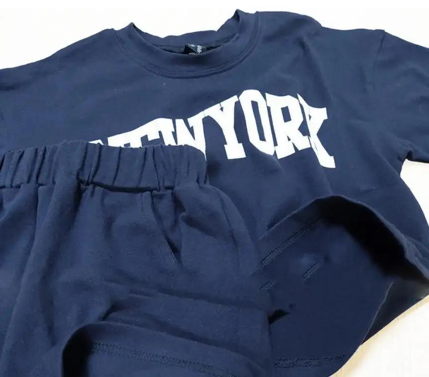 New York Grey and Navy Blue Kids Oversized Cotton T Shirt & Shorts Set - JAC