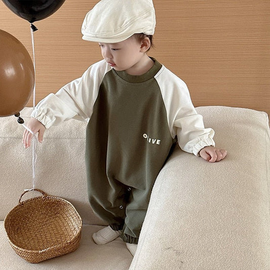 Olive Green and Black Long Sleeve Romper for Boys - JAC