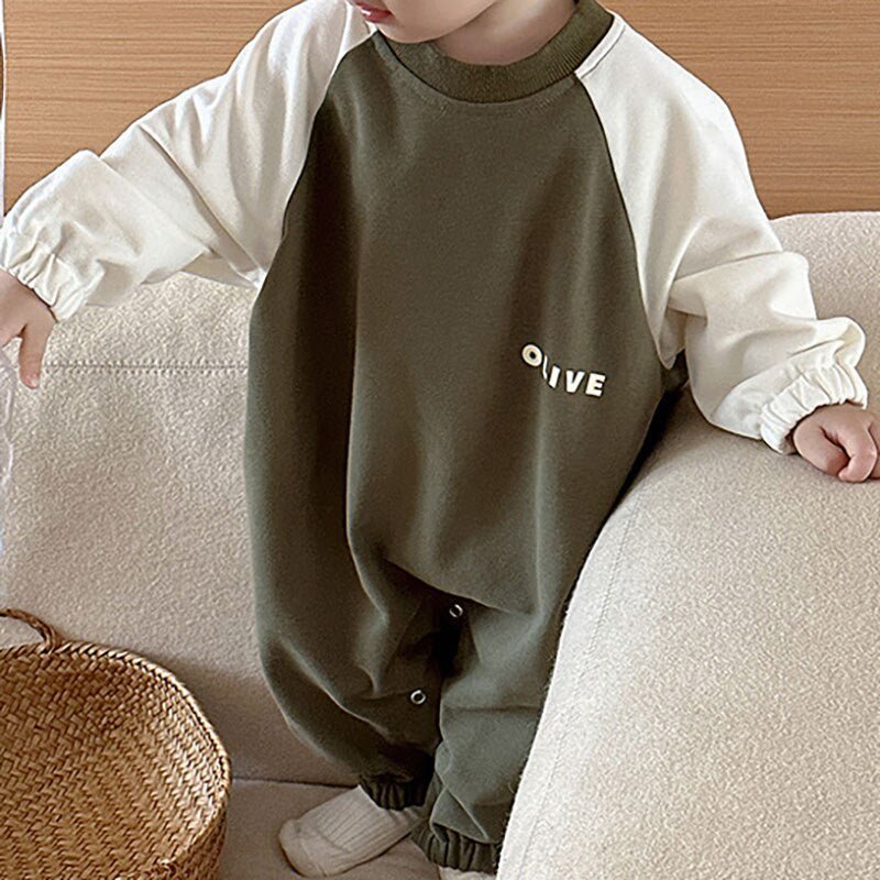 Olive Green and Black Long Sleeve Romper for Boys - JAC