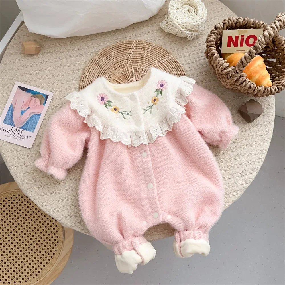 Pastel Embroidered Floral Long Sleeve Romper for Baby Girls - JAC