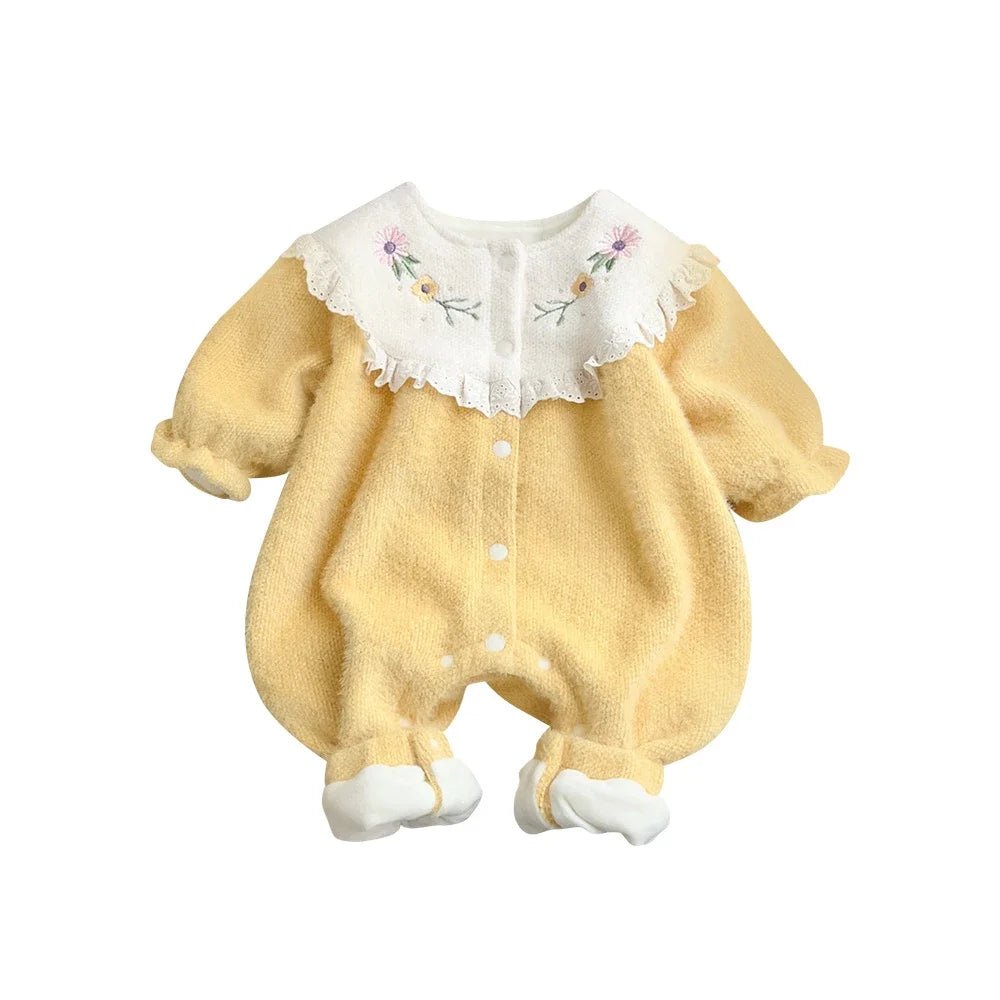 Pastel Embroidered Floral Long Sleeve Romper for Baby Girls - JAC