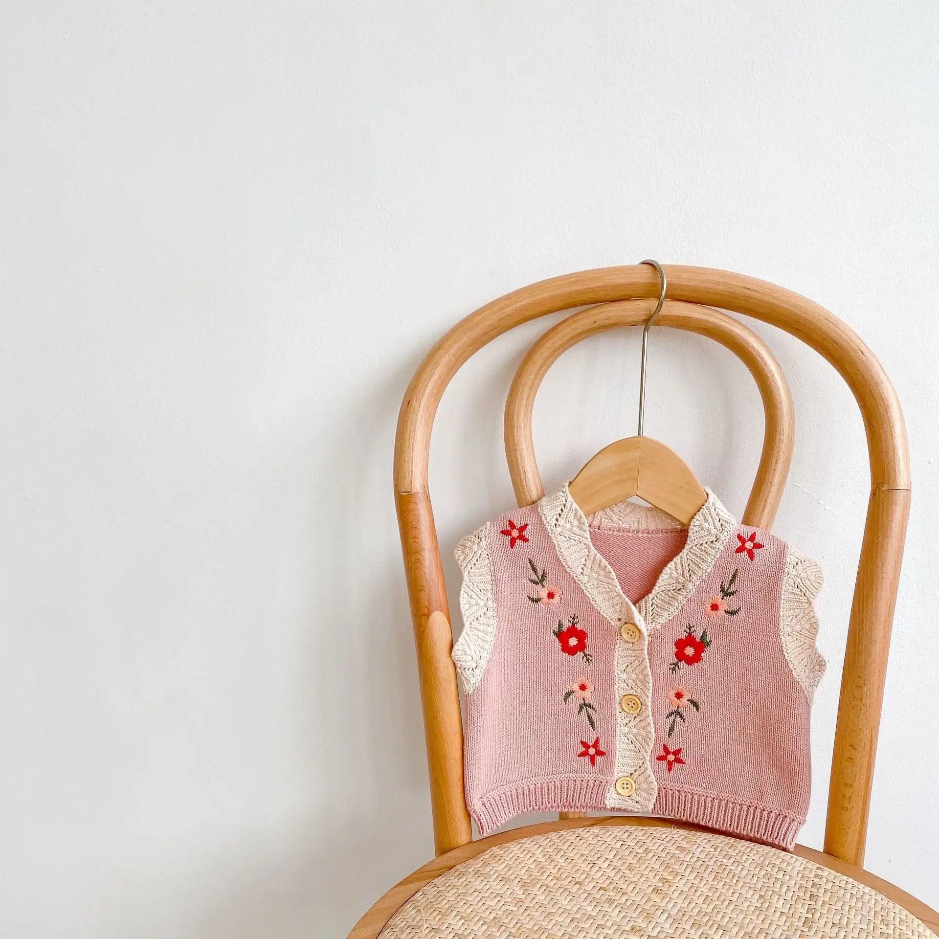 Pink Floral Knitted Button - Up Sweater Vest for Girls - JAC