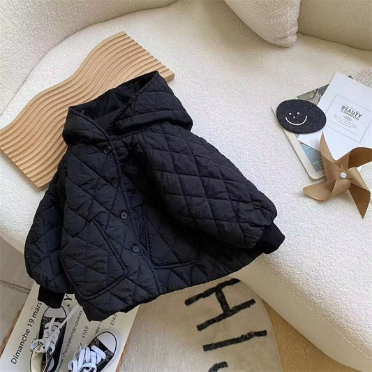 Quilted Black Hooded Kids Jacket - JAC