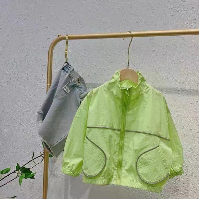 Reflective Green & White Kids Windbreaker Jacket - JAC