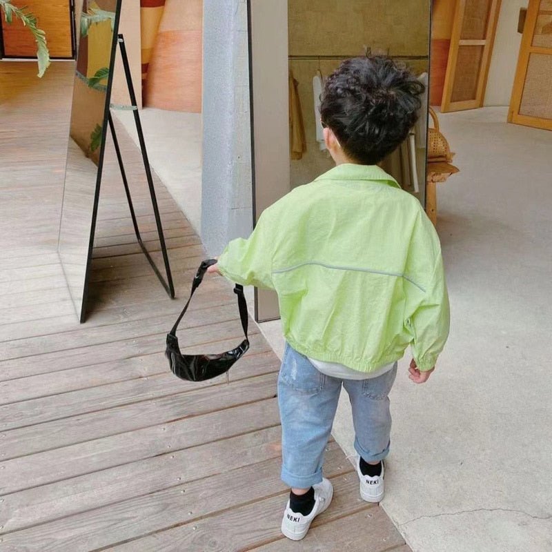 Reflective Green & White Kids Windbreaker Jacket - JAC