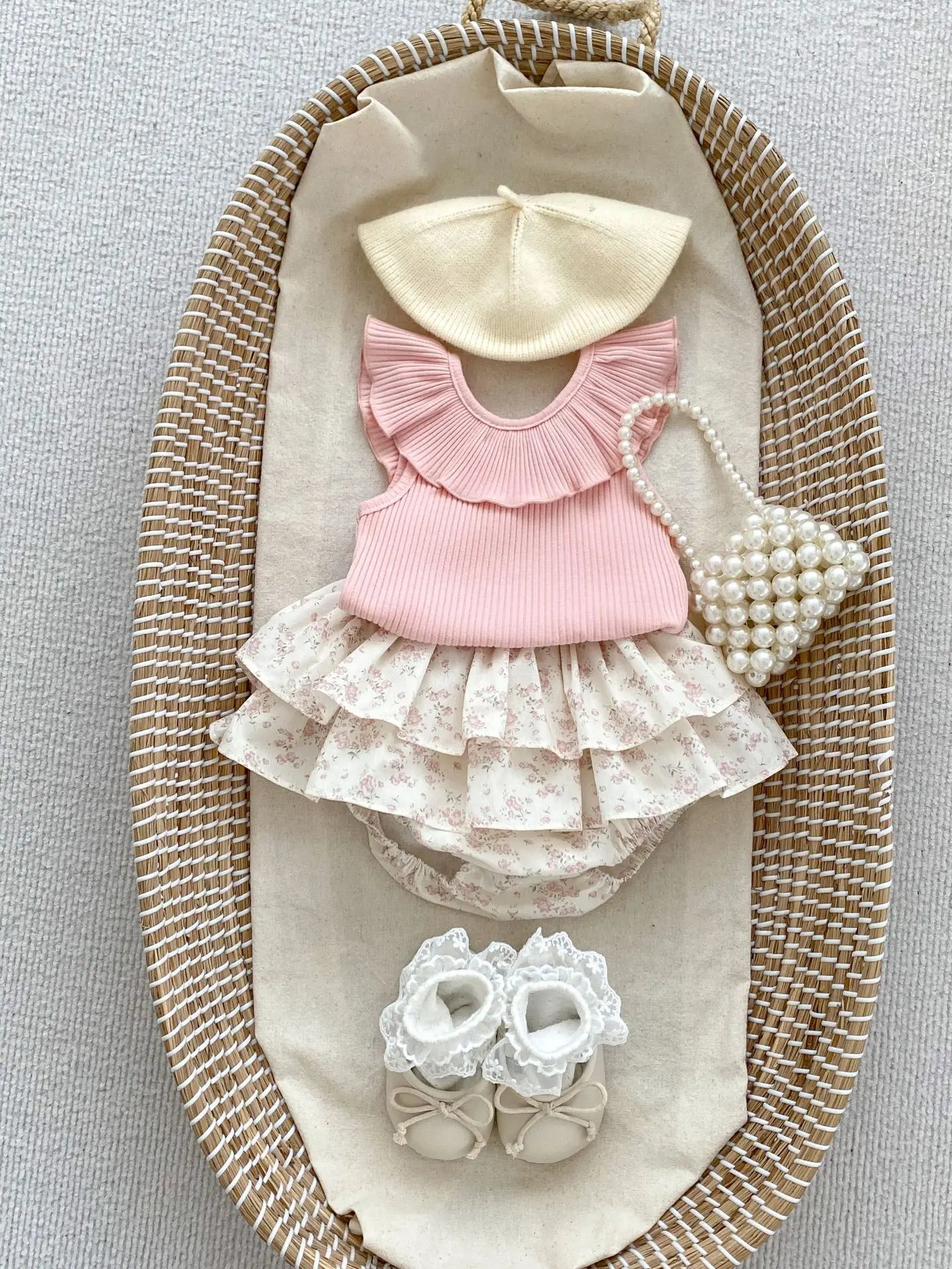 Ribbed Ruffle Vest + Flower Bloomers Set - JAC