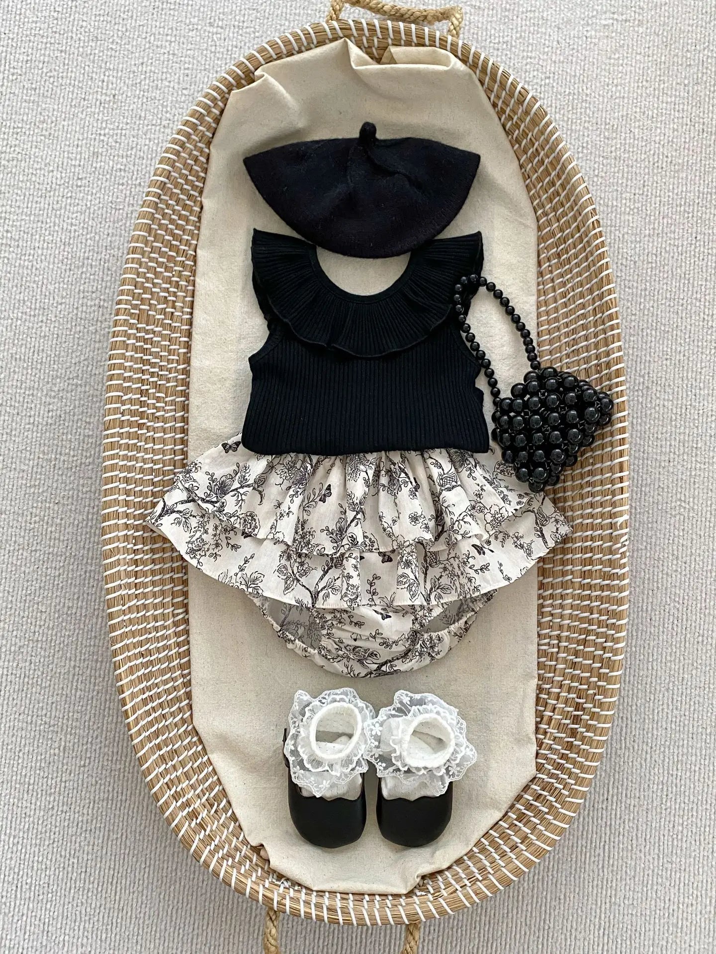 Ribbed Ruffle Vest + Flower Bloomers Set - JAC