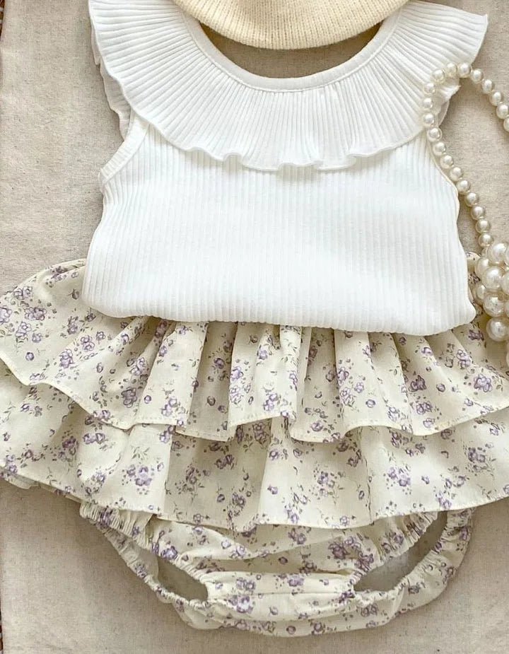 Ribbed Ruffle Vest + Flower Bloomers Set - JAC