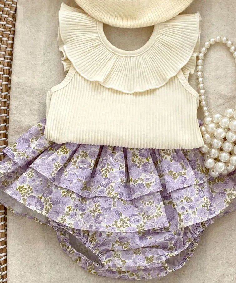 Ribbed Ruffle Vest + Flower Bloomers Set - JAC