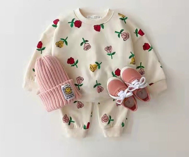 Rose Heart Cartoon Print Sweatshirt and Joggers Set - Kids Sizes 9M - 6Y - JAC