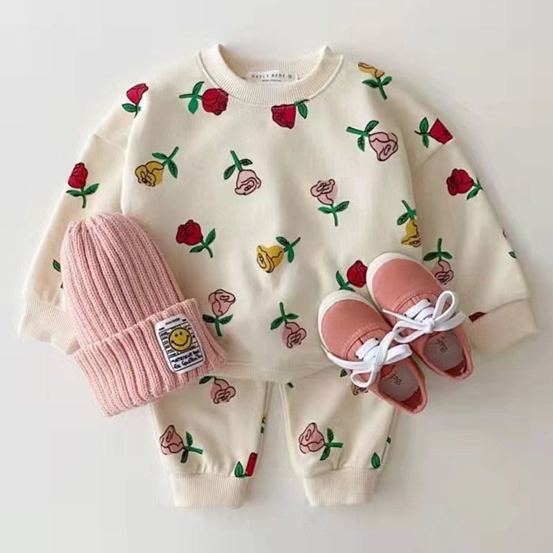 Rose Heart Cartoon Print Sweatshirt and Joggers Set - Kids Sizes 9M - 6Y - JAC