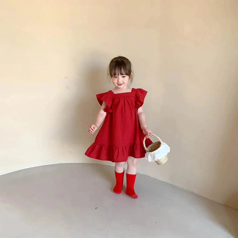 Ruffled Bowknot A Line Dress for Girls in Red & Green - JAC