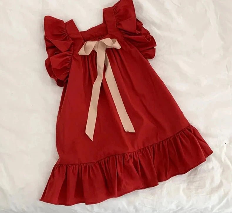 Ruffled Bowknot A Line Dress for Girls in Red & Green - JAC