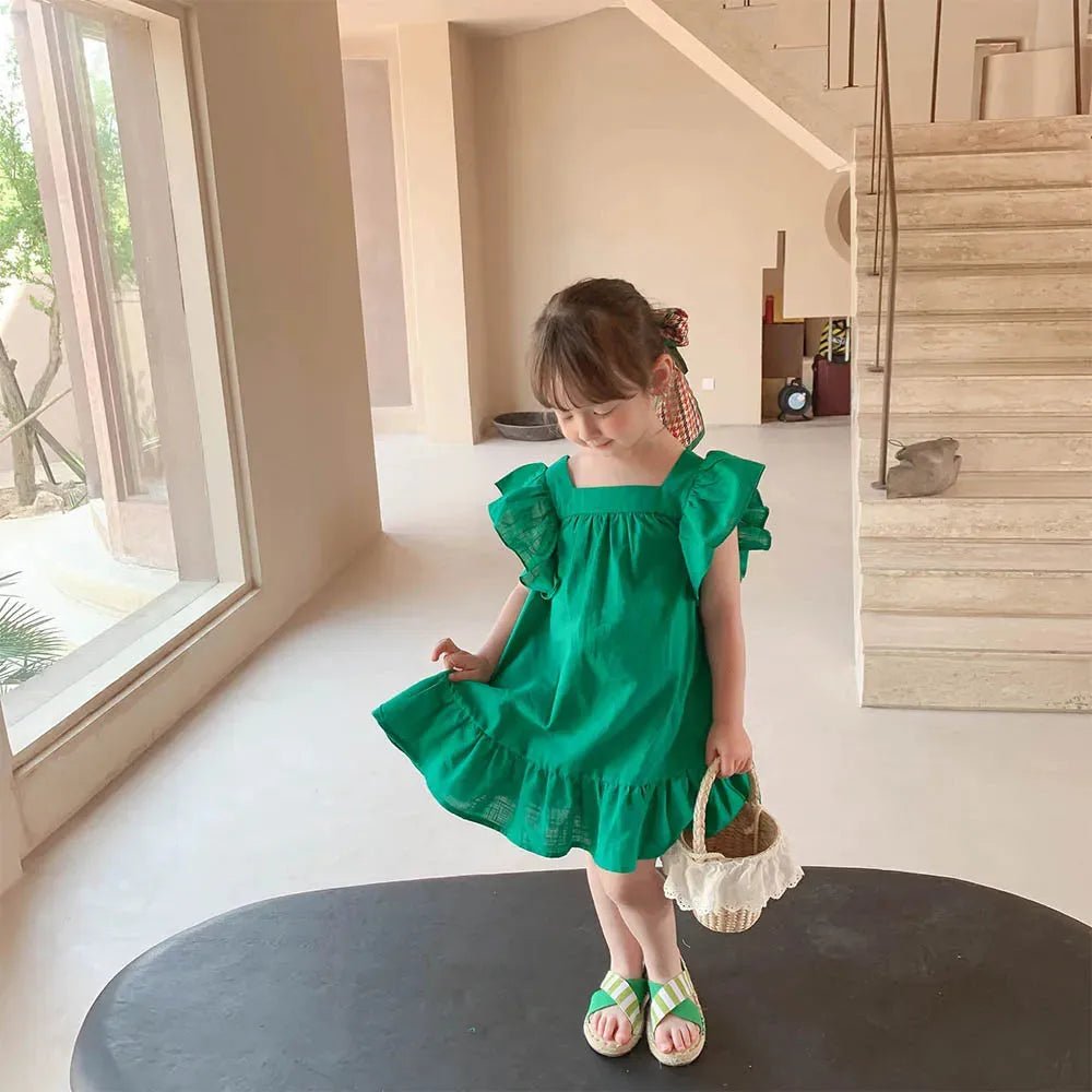 Ruffled Bowknot A Line Dress for Girls in Red & Green - JAC