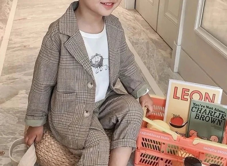 Smart Plaid Blazer and Slim Fit Trousers Set for Boys - JAC