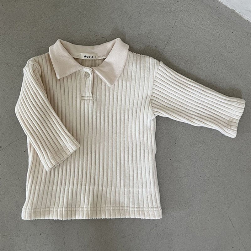 Soft Touch Beige & Grey Ribbed Polo Top for Boys - JAC
