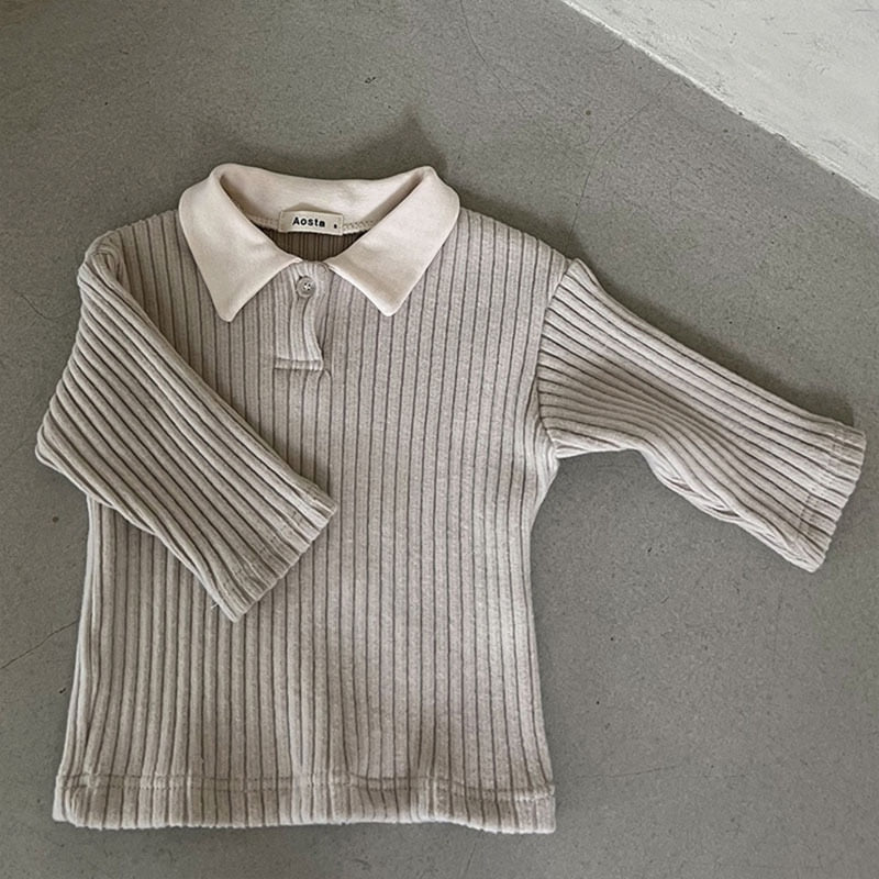 Soft Touch Beige & Grey Ribbed Polo Top for Boys - JAC