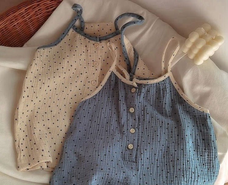 Star Button - Up Kids' Jumpsuit in Blue & Apricot - JAC