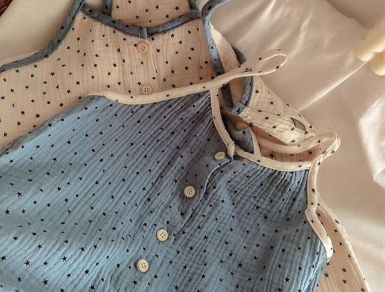 Star Button - Up Kids' Jumpsuit in Blue & Apricot - JAC