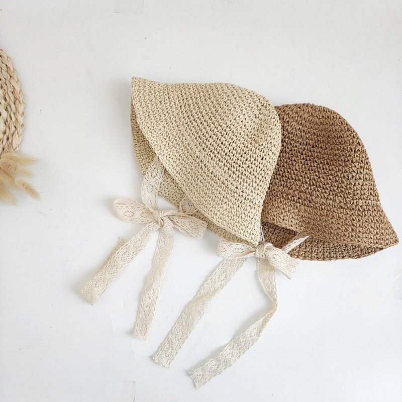 Straw Sun Hat with Bow - Cotton and Straw Blend - Size S/M - JAC