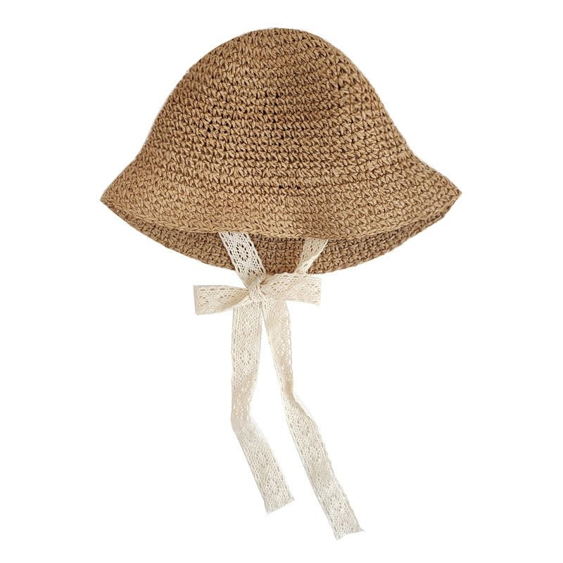 Straw Sun Hat with Bow - Cotton and Straw Blend - Size S/M - JAC