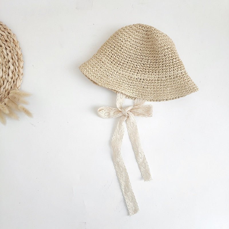 Straw Sun Hat with Bow - Cotton and Straw Blend - Size S/M - JAC