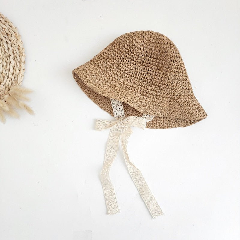 Straw Sun Hat with Bow - Cotton and Straw Blend - Size S/M - JAC