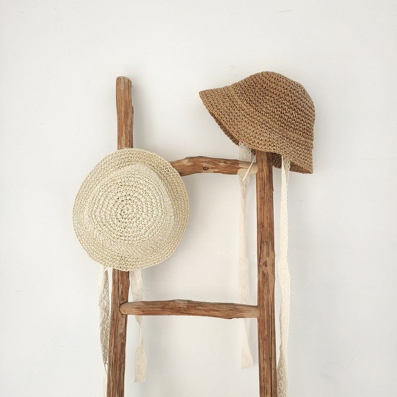 Straw Sun Hat with Bow - Cotton and Straw Blend - Size S/M - JAC