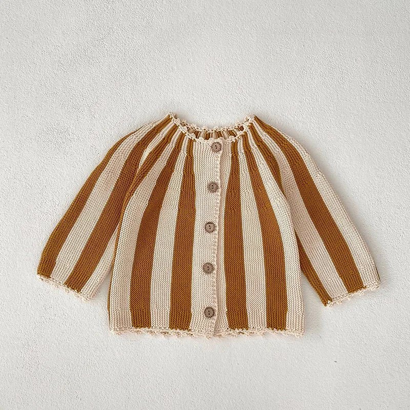 Stripe Knit Cardigan and Beige Bloomers Set for Girls - JAC