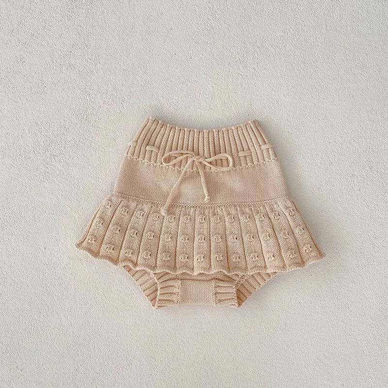 Stripe Knit Cardigan and Beige Bloomers Set for Girls - JAC